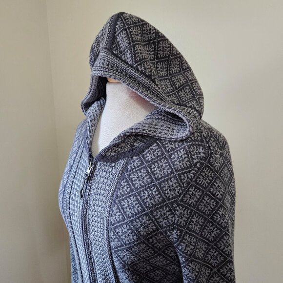 ATHLETA Spooner Summit Sweater Gray Blue Fair Isle Nordic Long Zip Wool Blend S - Picture 5 of 9